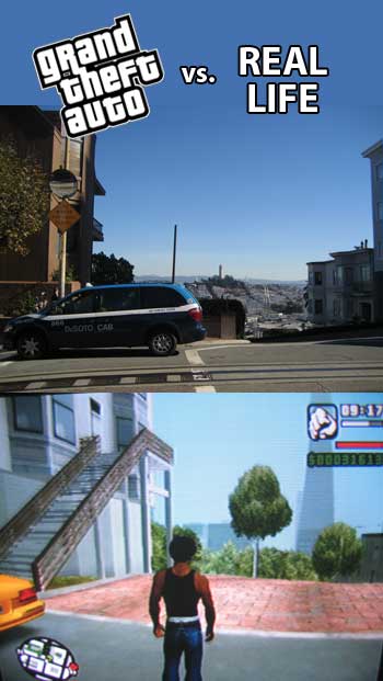 GTA and ‘real life’ pictures of the same intersection in San Francisco