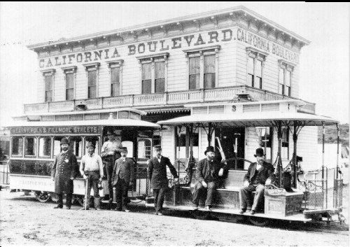 California car at Fillmore. Building housed saloon and billiard parlor.