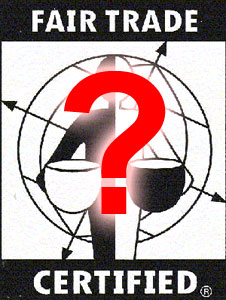 Fair Trade Certified Logo with a superimposed question mark in red