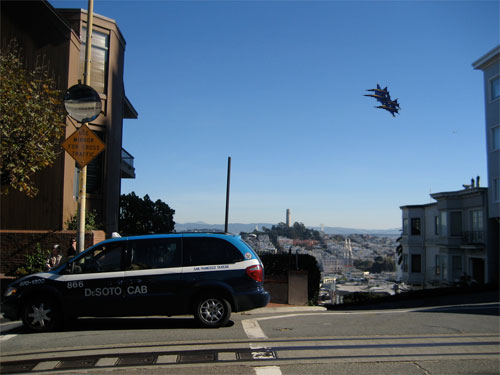San Francisco Taxi with Photoshopped Blue Angels in Sky